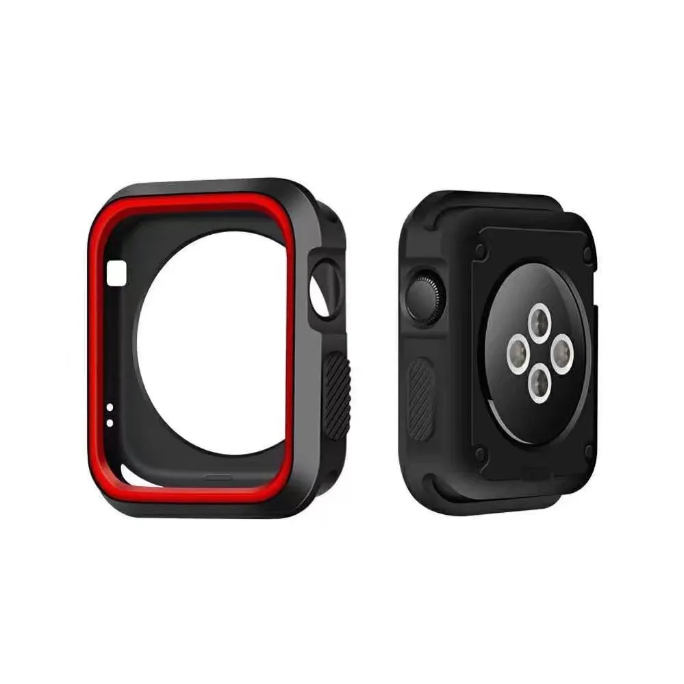 Двойной Цветной силиконовый чехол для Apple Watch Series 1 2 3 4 Cover 44 мм 40 мм 42 мм 38 мм iWatch защитный чехол с сопротивлением падению - Цвет: Black Red