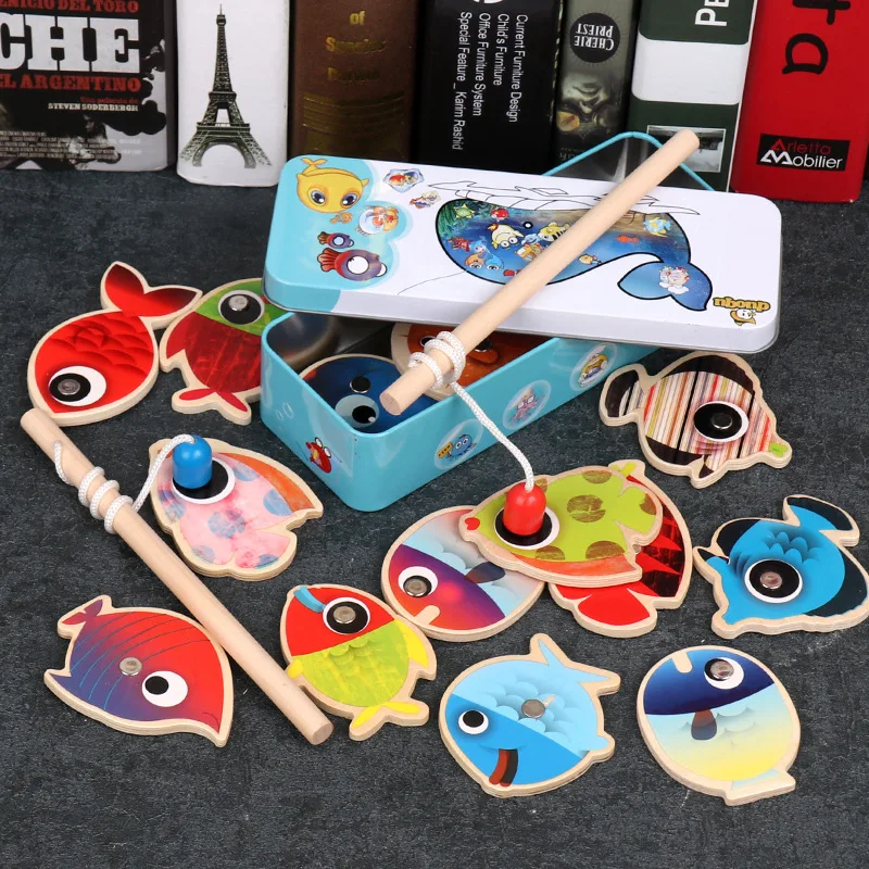 Classic Wooden Fishing toys for children 2 Fish Sticks 14PCS