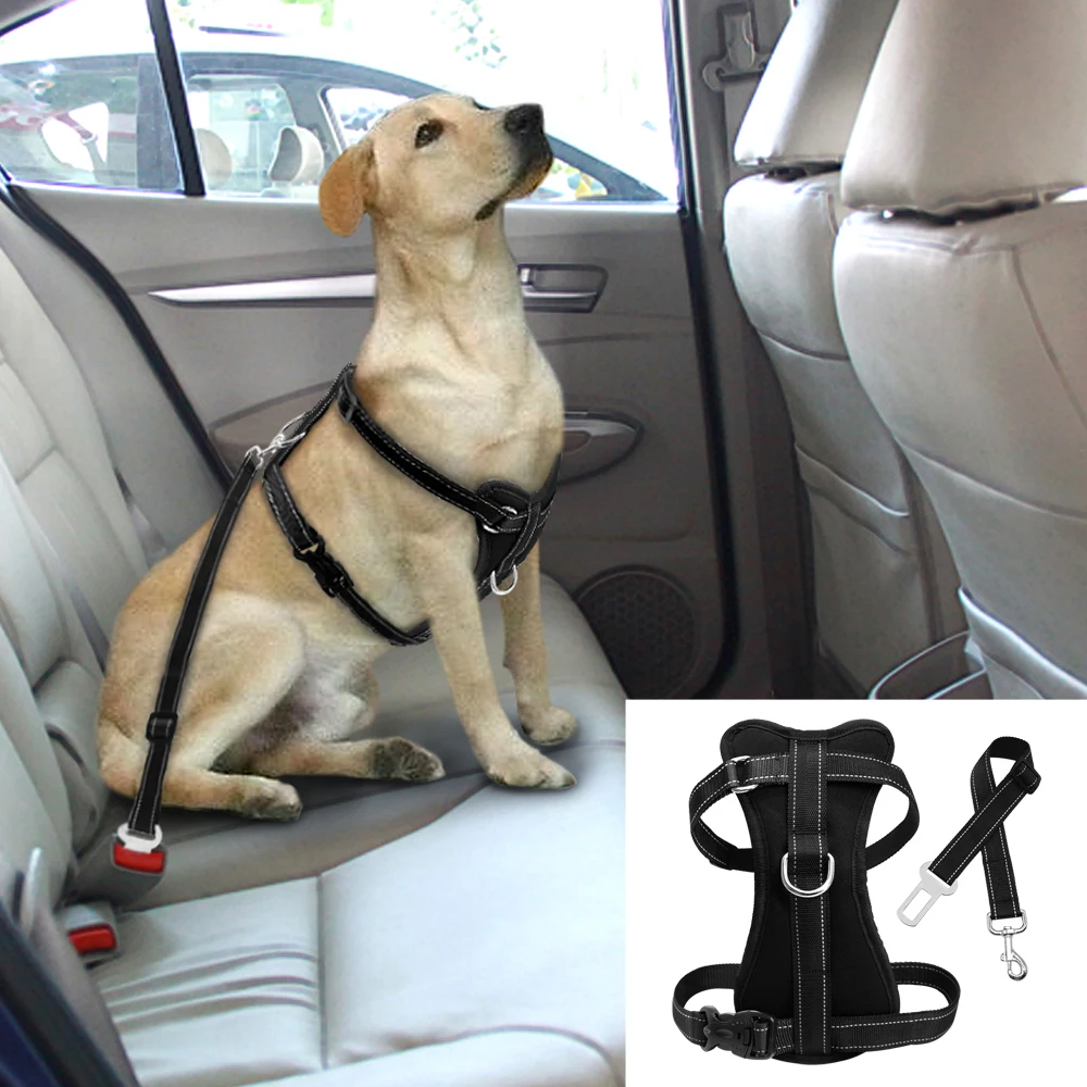 

Didog Reflective Nylon Dog Harness Safety Car Seat Belt Set Adjustable Soft Padded Pets Vest Vehicle Seatbelt Leash S M L XL