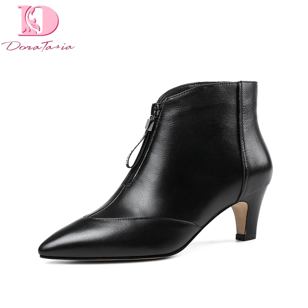 

doratasia brand design top quality genuine leather Booties Women Shoes elegant front zipper party female Shoes Woman ankle Boots
