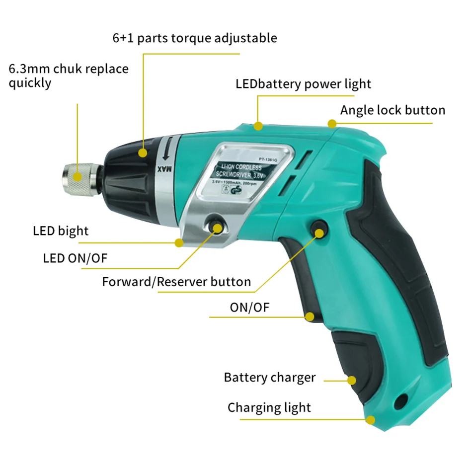 PT-1361G лития электрический отвертка Перезаряжаемые сверла щелевой Phillips электродрель Мощность инструменты