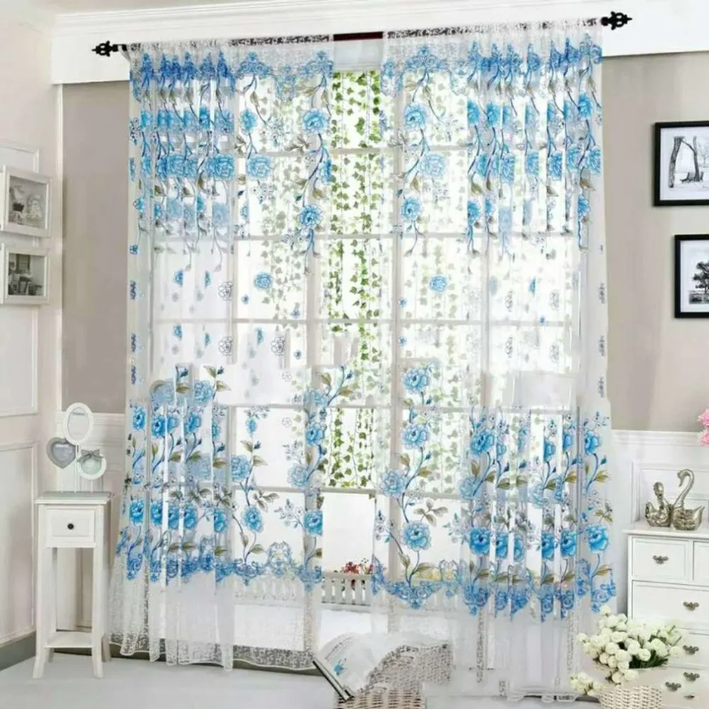 White Sheer Curtains Rose Flower Finished Drape Panels ... on {keyword}