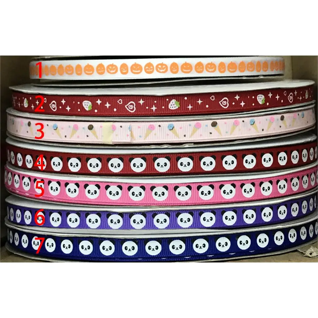 

Crazy Discount 3/8" 9mm 7 Choices Panda Halloween Ice Cream Strawberry Printing Grosgrain Ribbon for Hair Bows,Party,100 Yards