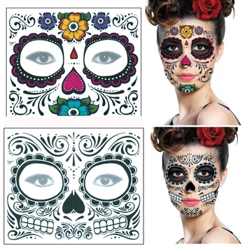 

2PCS Day Of The Dead Dia de los Muertos Face Mask Sugar Skull Tattoo Beauty Temporary Tattoos Tool Freeshipping 5p929