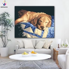 DIY цветные картинки по номерам с цветными красками маленький ленивый Рисунок собаки Рисование Живопись по номерам Обрамленный дом