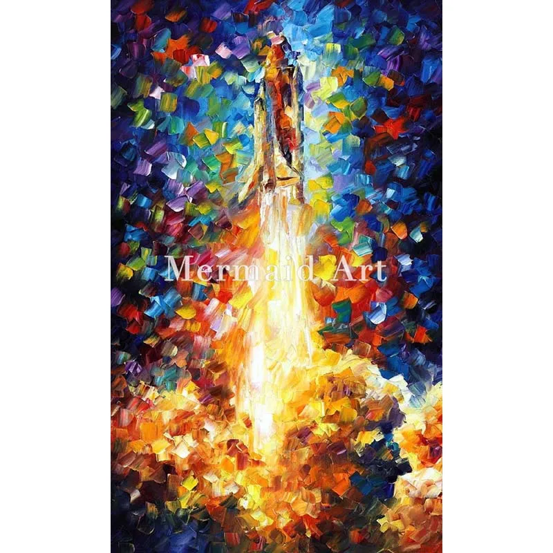 

Hand Painted Oil Painting On Canvas For Abstract Space Shuttle Thick Palette Knife Painting Living Room Wall Decor Artwork Art