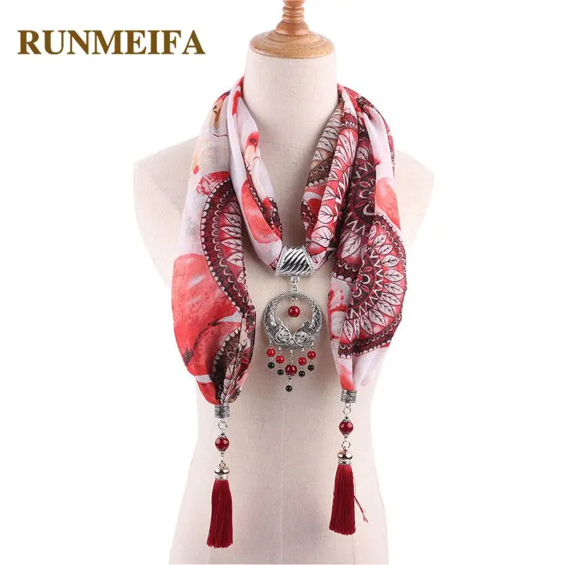 

RUNMEIFA Women Scarves Necklace Jewelry Pendants Fashion Decoration Cotton Resin Tassel Scarves Luxury Brand Free Shipping