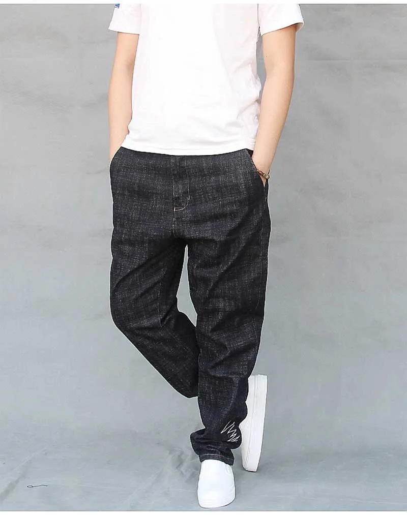 Мужские джинсы-шаровары, черные, волнистые, японский стиль, хлопковые Свободные мешковатые джинсовые штаны, уличные брюки, шаровары, джоггеры размера плюс 28-42