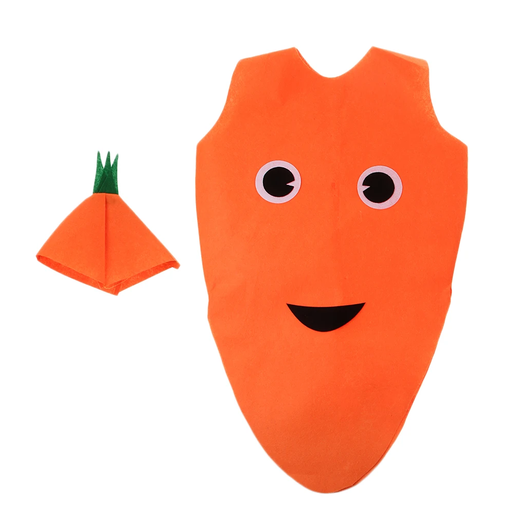 Costume de carotte pour enfants, tissu non tissé, tenue végétale, robe de paupières de fête