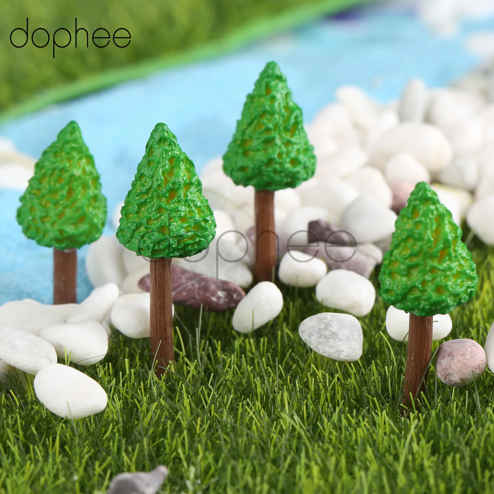 

dophee 5pcs Green Tree Figures Miniature Figurine mini fairy garden Micro Landscape tank animal statue resin craft