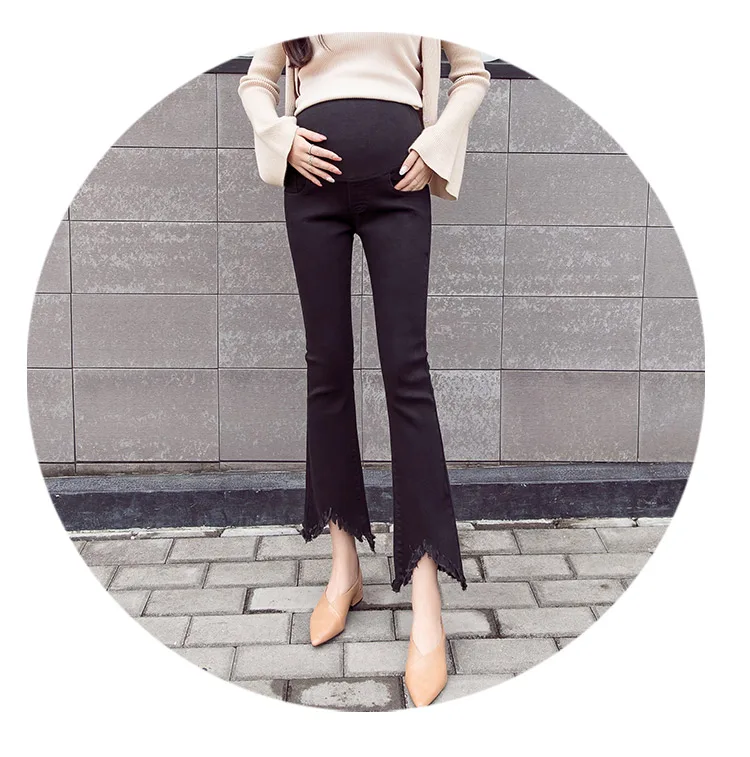 Весна-лето, широкие джинсы для беременных женщин, брюки с неровными кисточками, джинсовые брюки длиной до щиколотки