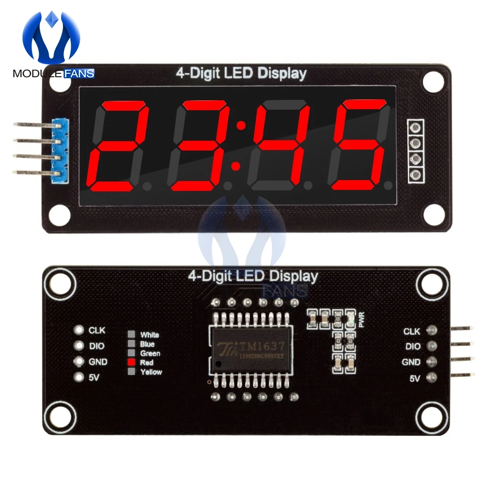 

TM1637 4-Digit 0.56 RED Digital LED Display Tube Decimal 7 Segments Clock Double Dots Module 0.56 inch For Arduino