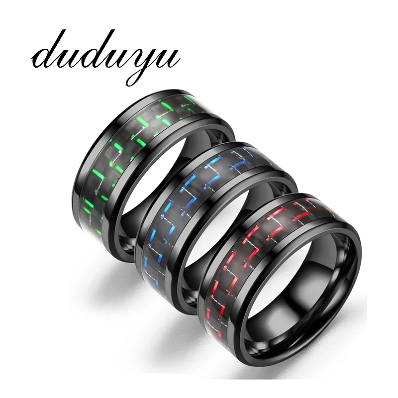 New Carbon Fiber Couple Ring Women Man Black Silver Stainless Steel Vintage Rings Female Male Jewelry for Engagement Gift