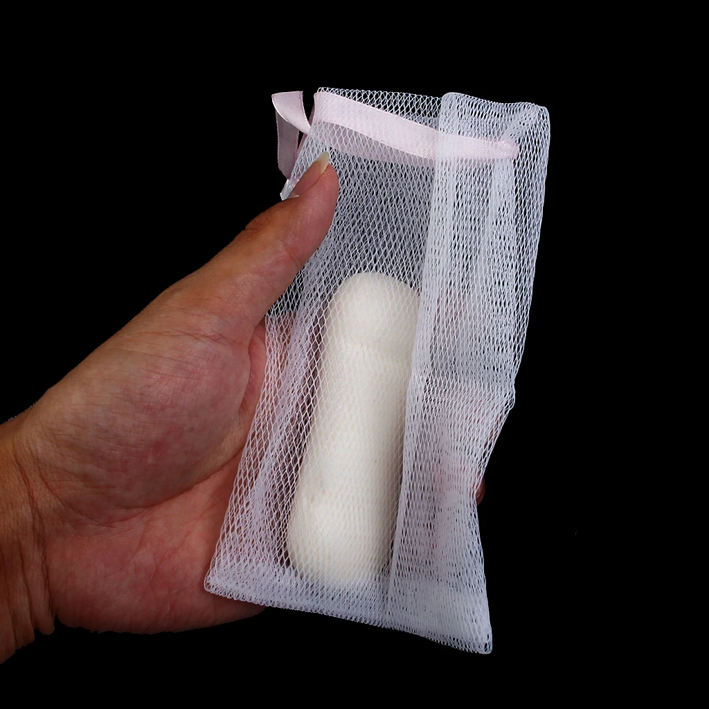 MagiDeal 10pcs Mesh Soap Sack Saver Pouch Drawstring Holder Bags for Making Bubbles Body Facial Cleaning Bath Shower Tool