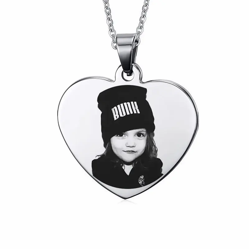 

Personalised Gift 316L Stainless Steel Personalized Name Photo Heart Dog Tag Pendant Necklace Customized Necklace