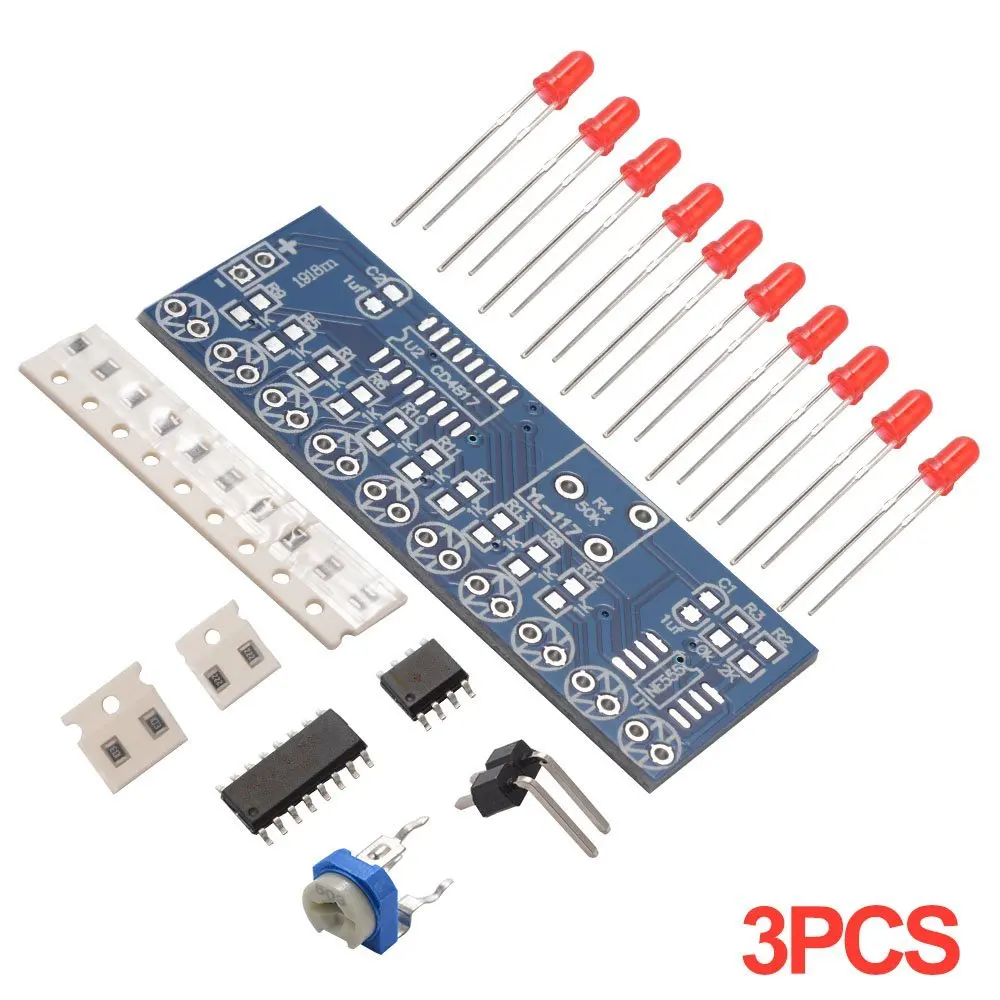 

3pcs Integrated NE555 + CD4017 Light Water Flowing Red LED Module DIY Kit Set TE662