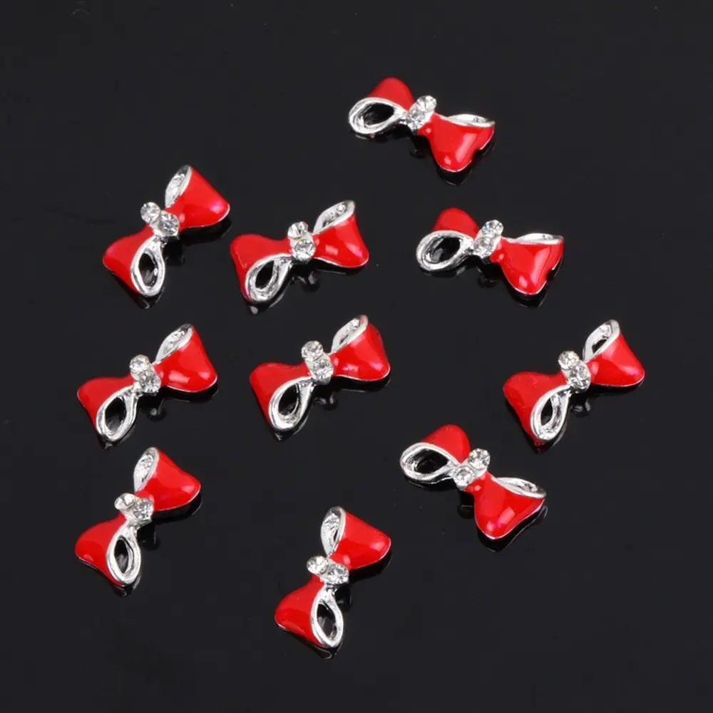 

Nail Art Red Bow/Star/Pink Bow Tie 10 pieces Silver DIY Decorations