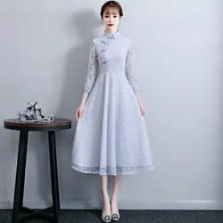 Модные кружево Qipao корейский Ципао с коротким рукавом богиня Лето традиционный современный китайский свадебное платье для женщин Китай Qi Pao