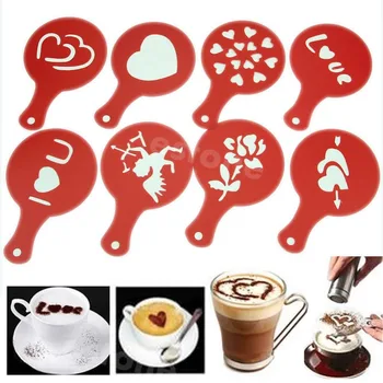 

New Hot Creative Coffee Barista Stencils Template Strew Pad Duster Spray Art