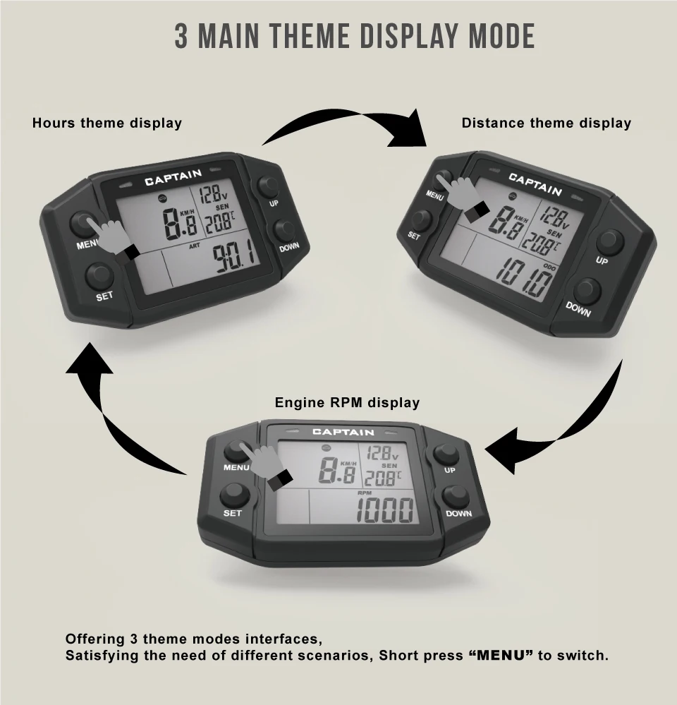 Multifunction Hour Meter Digital Self Powered Engine tachometer Speed Meter with Voltmeter Service Reminder Gauge