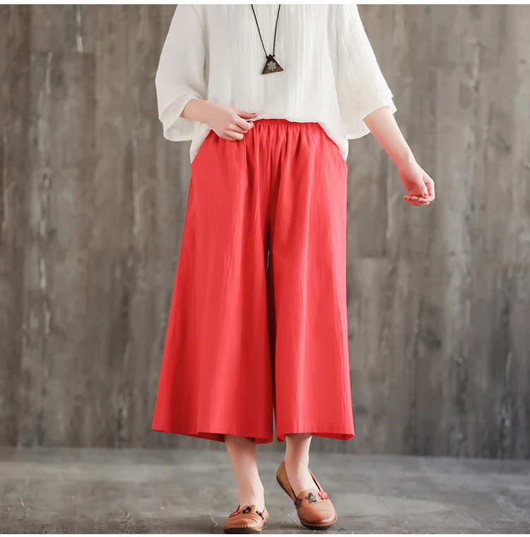 #0669 Cotton Linen Pants Women Wide Leg Ankle-length Vintage Trousers Ladies Loose Elastic Waist Pantalon Femme Retro Summer #0669 Cotton Linen Pants Women Wide Leg Ankle-length Vintage Trousers Ladies Loose Elastic Waist Pantalon Femme Retro Summer