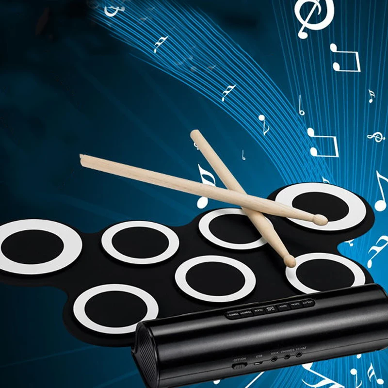 

Professional USB 7 Pad Silicone Roll Up Foldable Musical Electronic Drum