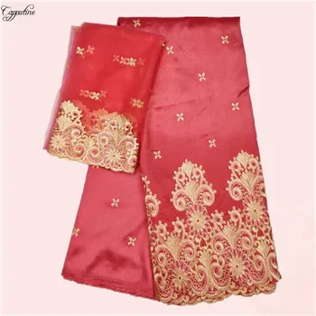 

Pretty 5yards george lace fabric for party dress + 2yards of Fench net lace fabric for blouse LWGN1 multi color