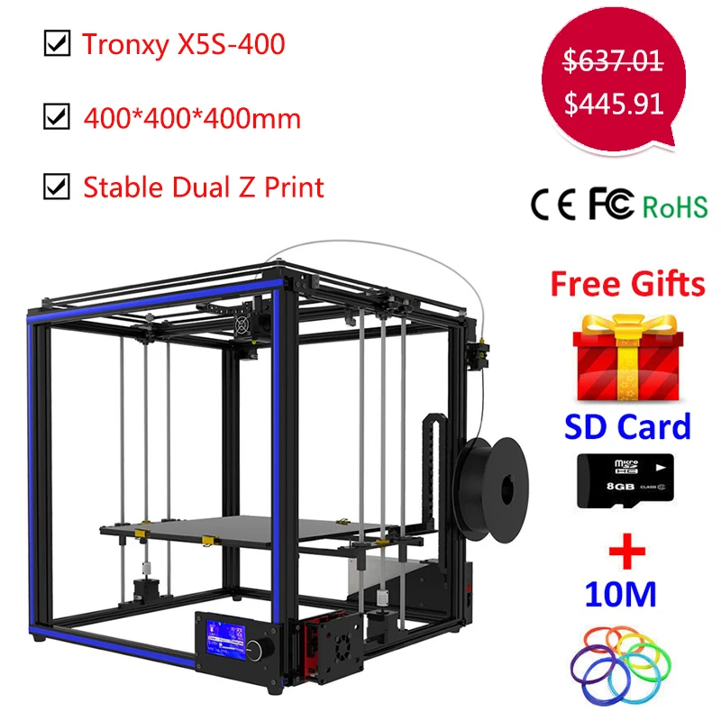 Обновление Tronxy X5S 400*400*400 мм 3D принтер комплект Dual Z оси высокоточная алюминиевая