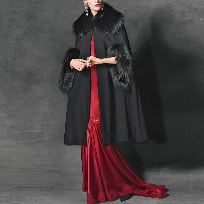 Новое поступление, пальто с карманами Баян Кабан, осенне-зимнее Новое высококачественное модное длинное кашемировое пальто с меховым воротником на заказ