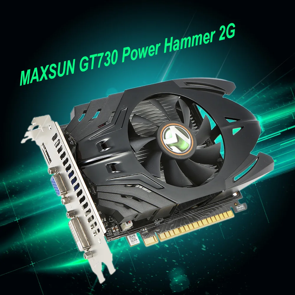 Игровая видеокарта MAXSUN GeForce GT730 power Hammer 2G для компьютера 902 МГц/1600 МГц 64 бит GDDR3 PCI-E HDMI+ DP+ DVI порт