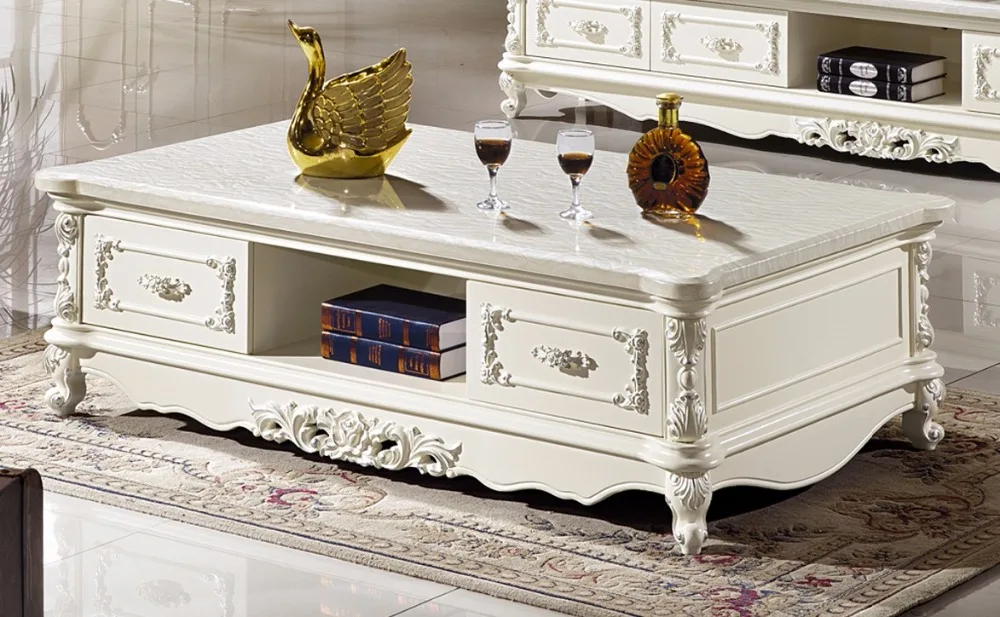 الأبيض خشبي غرفة المعيشة مجموعة طاولة القهوة + نهاية الجدول + حامل تلفاز + طاولة وحدة التحكم صنع في الصين الأثاث