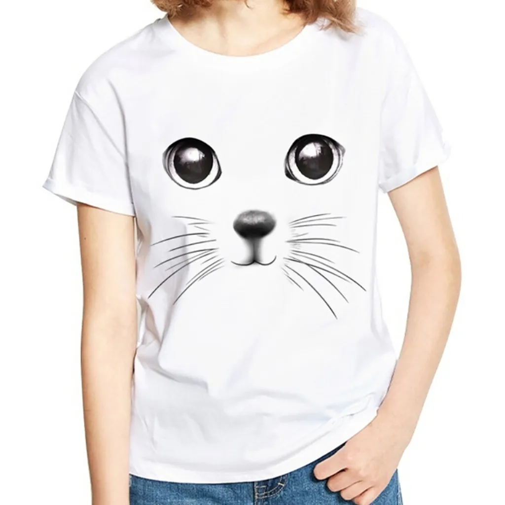 Большие размеры, S-3XL, новая милая футболка с принтом в виде кота, Женская Повседневная летняя футболка с круглым вырезом и коротким рукавом, топы, женские футболки# H20