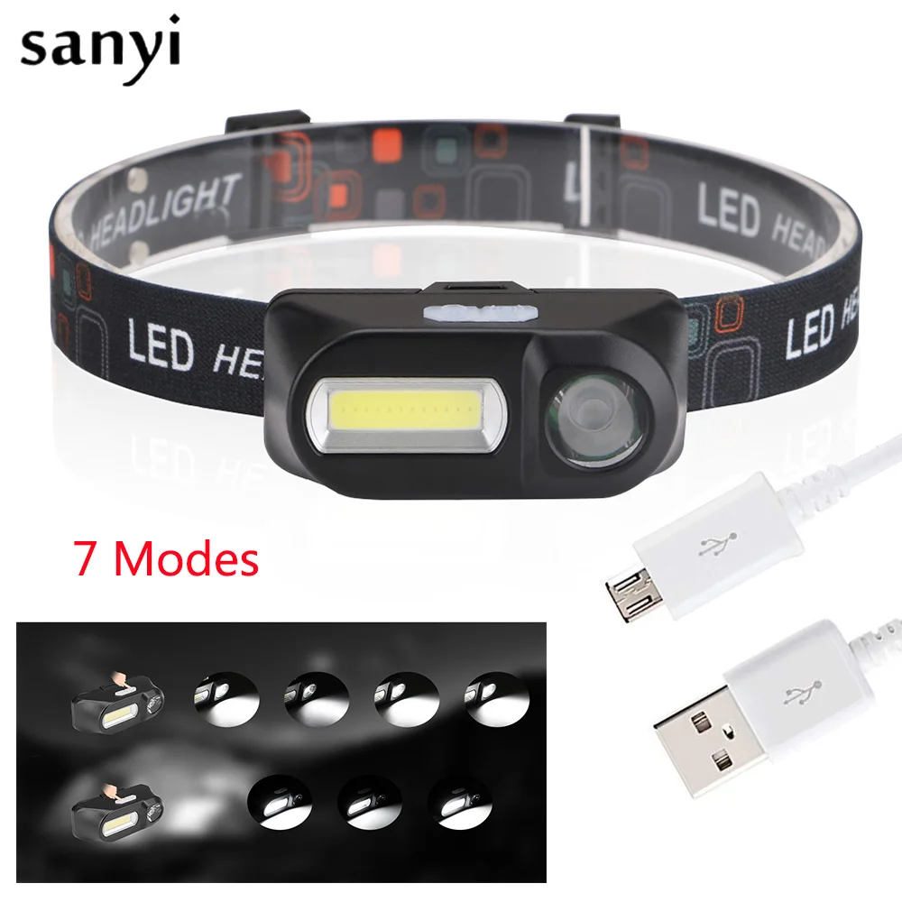 

7 Modes COB XPE Headlamp 18650 Battery USB Rechargeable Waterproof Flashlight SOS Light Head Lighting Headlight