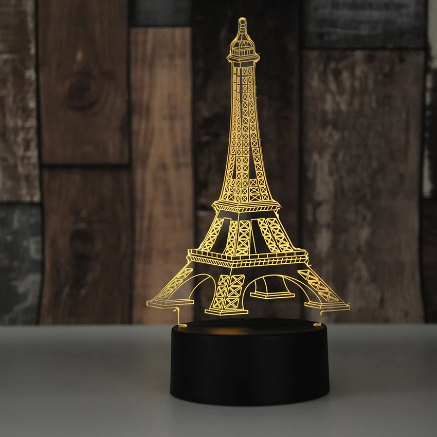 Новинка светильник 7 цветов Эйфелева башня светодиодный 3D ночник сенсорный USB