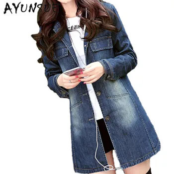

Trench Coat Female 2020 Spring Autumn New Casual Fashion Long Slim Denim Coat Plus Size XXXL Manteau Femme AW0297
