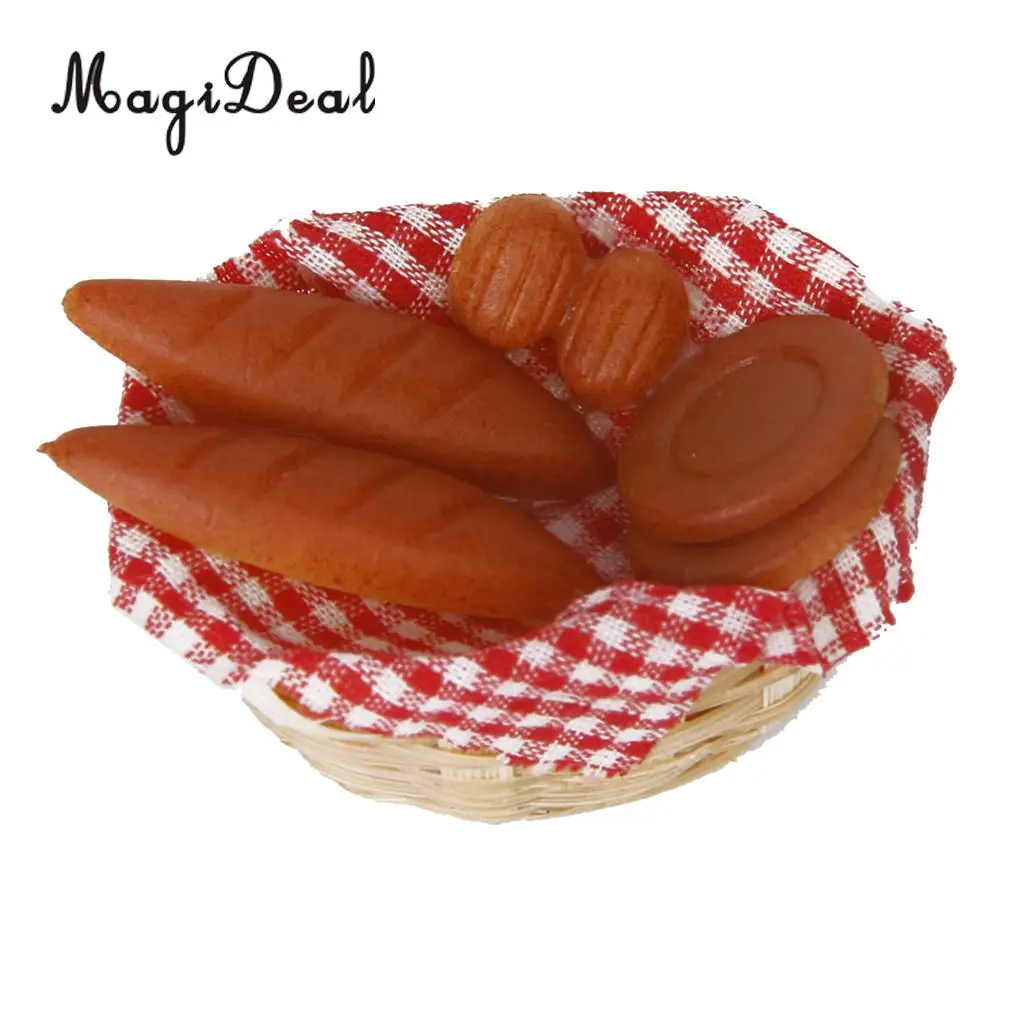 MagiDeal 1Pc Miniature Food Bread Toast with Basket Dollhouse Dining Room Bakery Pastry Kitchen Acc Pretend Play Toy