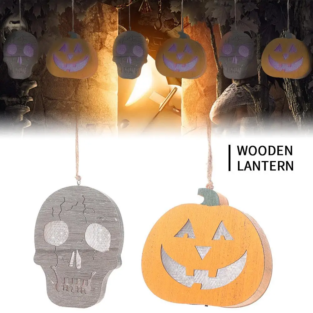 

2019 Halloween New Wooden Pumpkin Enamel Lanterns Pumpkin Lights Ghost Decor Dress Up Supplies Hanging Ornaments Skull Pendant