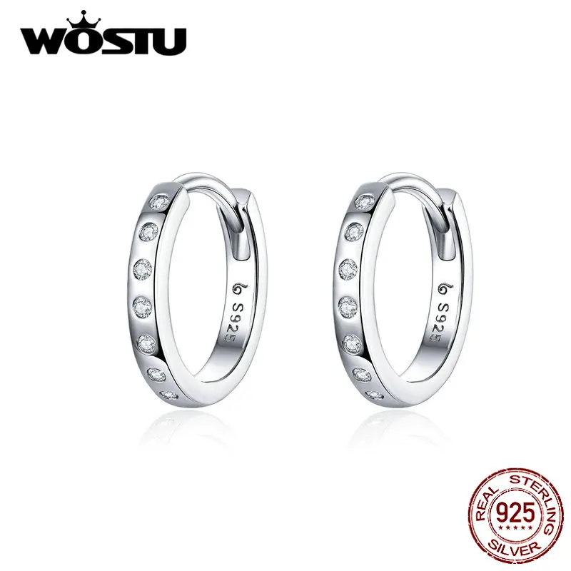 WOSTU, корейский стиль, круглые серьги-кольца, 925 пробы, серебро, кристалл, циркон, серьги для женщин, свадебные, минималистичные ювелирные изделия FNE101