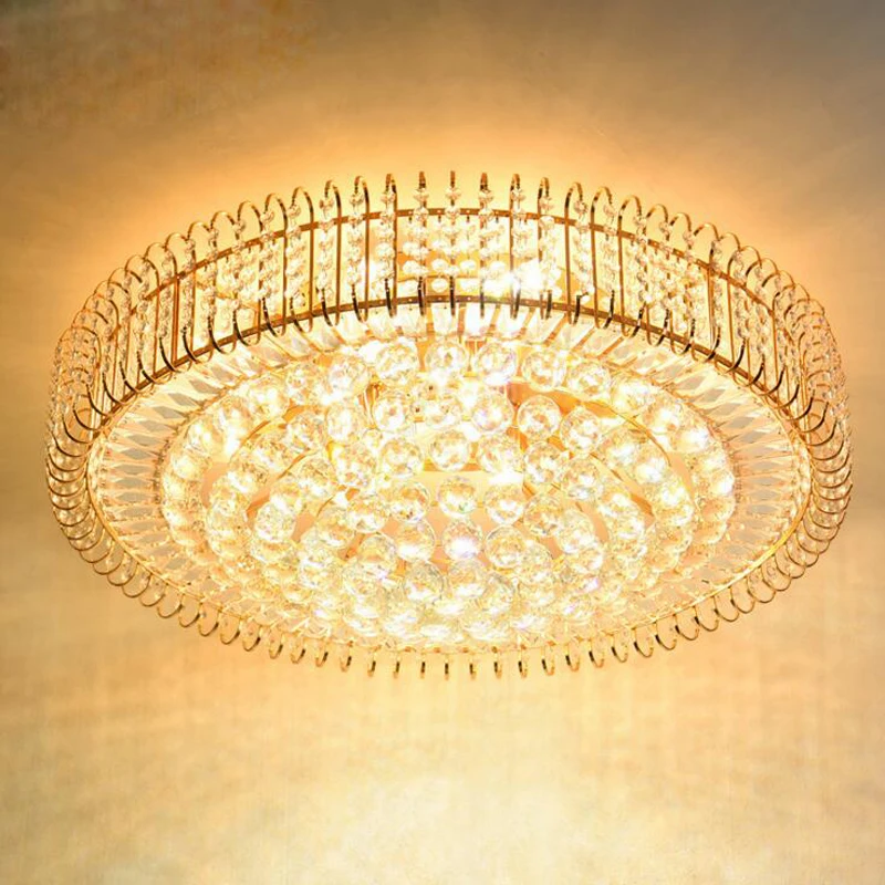

Golden crystal ceiling lamp living room lamp LED creative restaurant bedroom lamp European round ceiling lighting fixture led