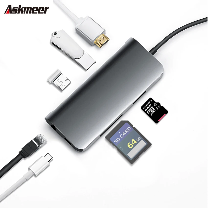 

ASKMEER 7in1 HUB Adapter USB Type C to USB 3.0 HDMI Adapter for MacBook Pro HUB USB Splitter for Huawei Matebook Samsung Galaxy