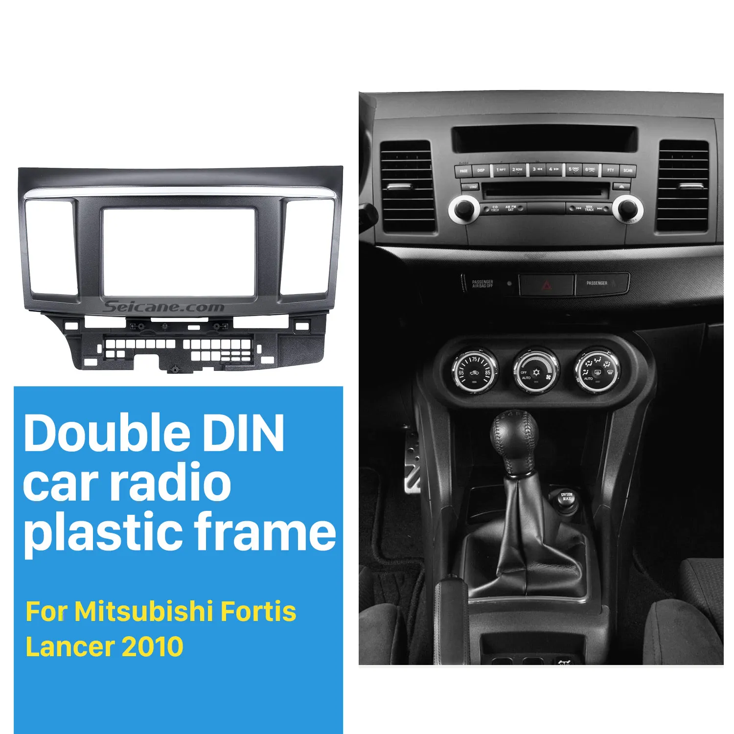 Seicane 2 Din Car Radio Fascia With Silver Stripe for 2010 Mitsubishi