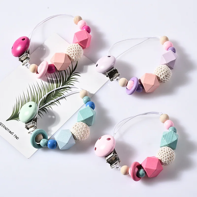 

10Pcs Colorfull Wooden Baby Pacifier Clips Funny Pacifier Chain For Infant Feeding Toddle Teething Chew Toy Dummy Clips BPA Free