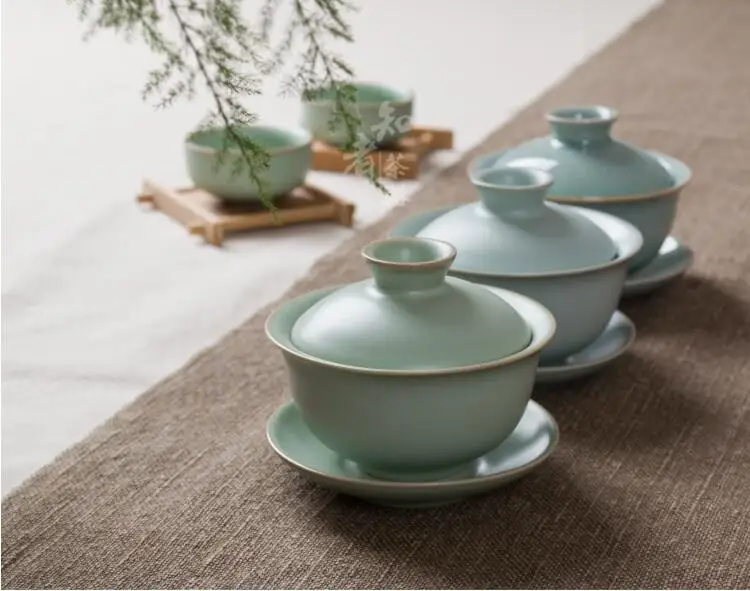 Горячая Распродажа, ru печи пигментированные anxi tieguanyin gaiwan, набор из трех предметов, двойная линия, Цзиндэчжэнь, инструмент для белого чая