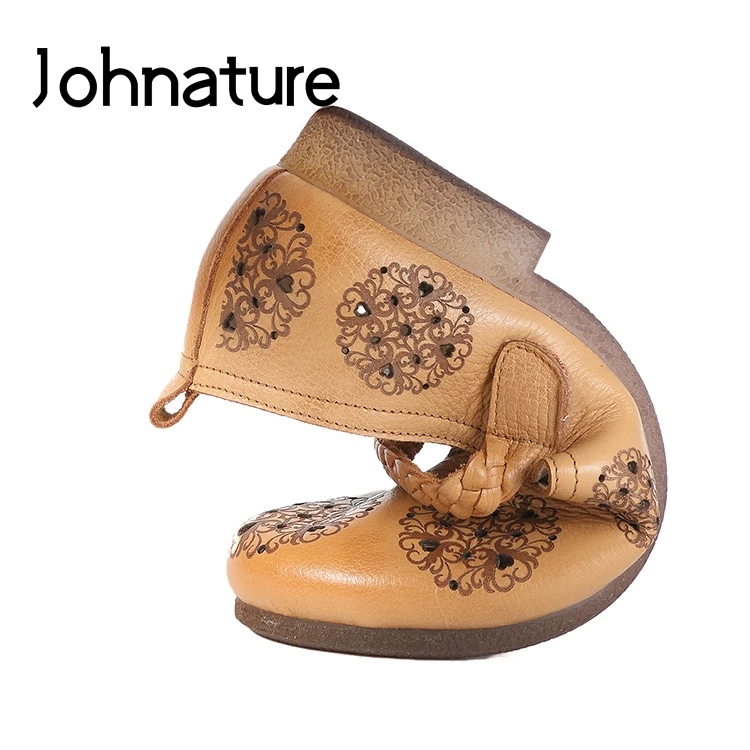 

Johnature 2019 New Retro Handmade Spring/autumn Comfortable Genuine Leather Round Toe Woven Solid Totem Women Shoes Pumps