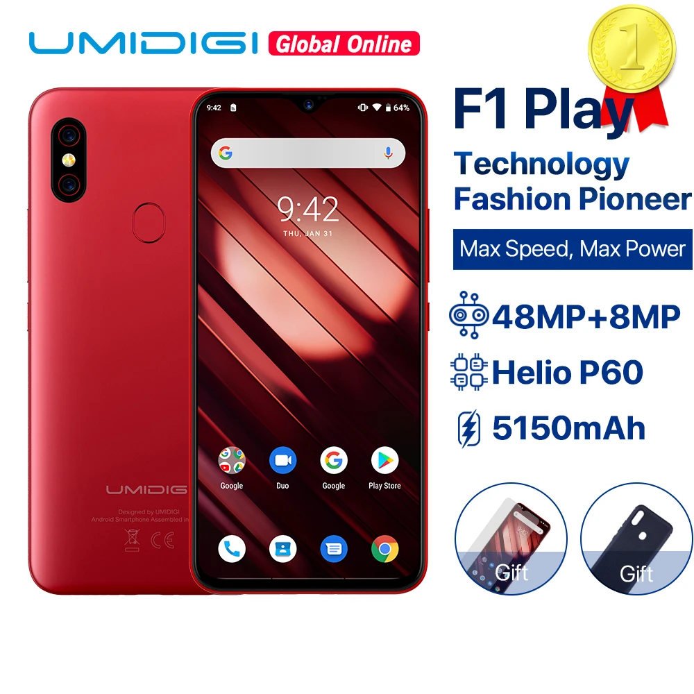 12435.59 руб. 26% СКИДКА|UMIDIGI F1 Play Android 9,0 6 ГБ ОЗУ 64 Гб ПЗУ 48MP + 8MP + 16MP камеры 5150 мАч 6,3 