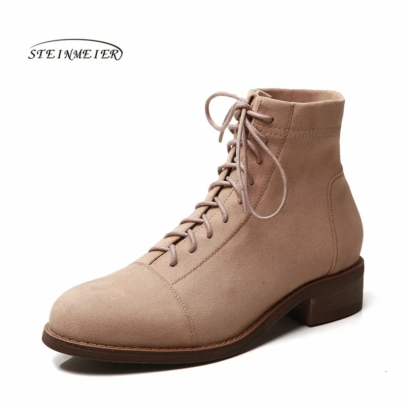 

Women Winter Snow Boots Genuine leather Ankle Spring cheleas flat boot woman Short black Boots 2019 for women boots