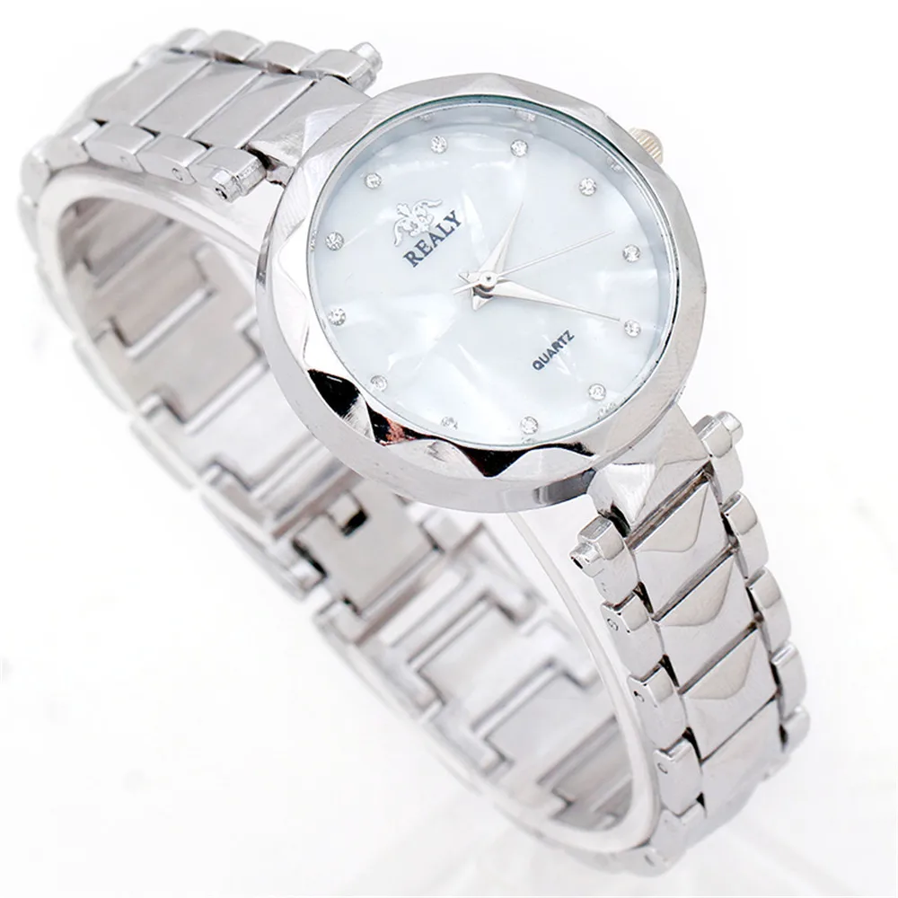 Модные женские часы со стразами из нержавеющей стали с жемчужным циферблатом часы Элитные кварцевые часы Relogio Feminino& Ff - Цвет: Silver