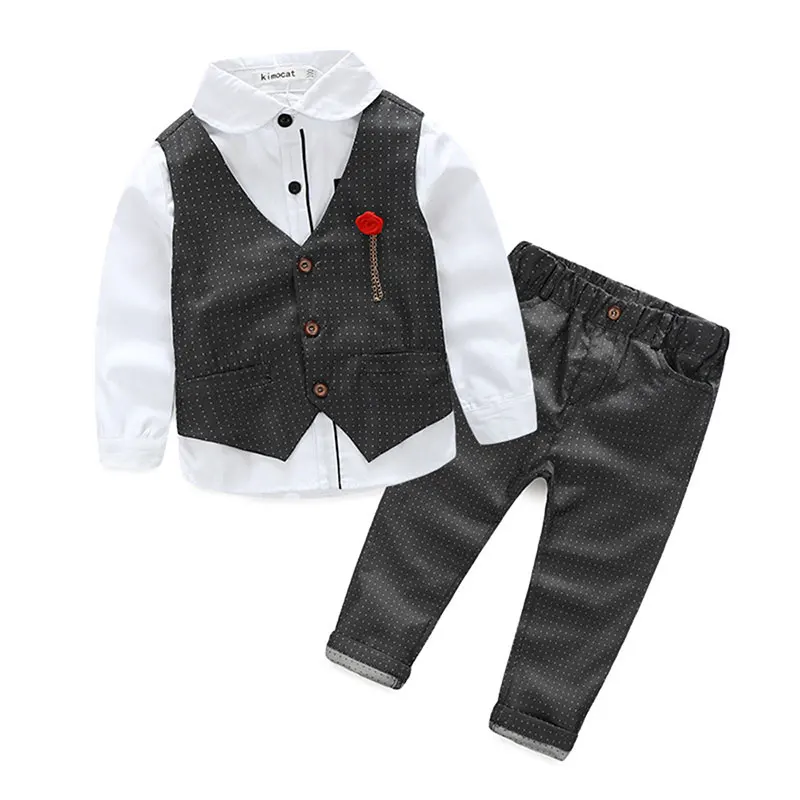 Детские комплекты одежды для мальчиков, демисезонные комплекты одежды для маленьких мальчиков, деловые костюмы из 3 предметов для мальчиков 2-8 лет: рубашка+ жилет+ штаны