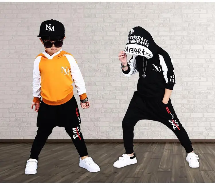 

Skull Print Boys Clothing Sets Autumn Cotton Outfits Spring Clothes Hoodies Tops + Haren Pants tracksuit For 4 6 8 10 12 14 Year
