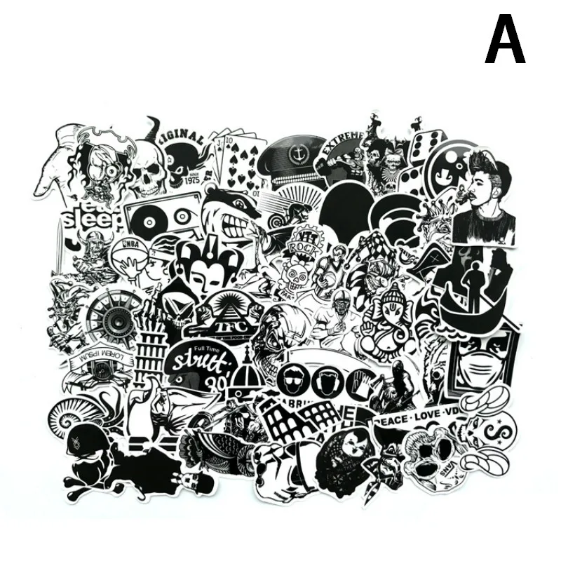 Mix Lot 60 PCS Black and White Cool DIY Stickers For Skateboard Laptop Car Decal